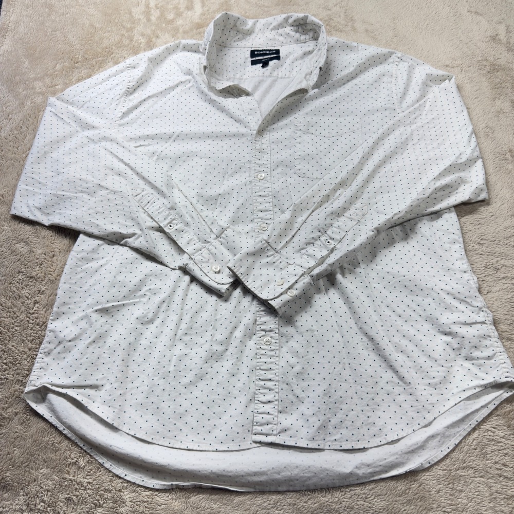 Bonobos Mens XXL Athletic Fit Polka Dot Button Down Shirt White Blue Regular